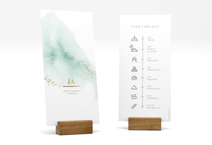 Tagesablauf Hochzeit Pastell lange Karte hoch mint
