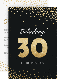 Einladung 30. Geburtstag Glitzer A6 Karte hoch gold