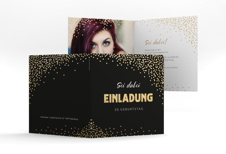 Einladung Geburtstag Glitzer quadr. Klappkarte