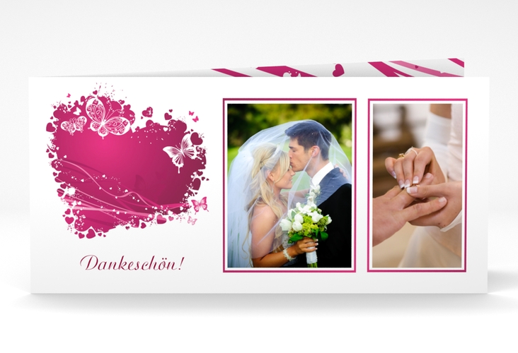 Danksagungskarte Hochzeit Mailand lange Klappkarte quer pink