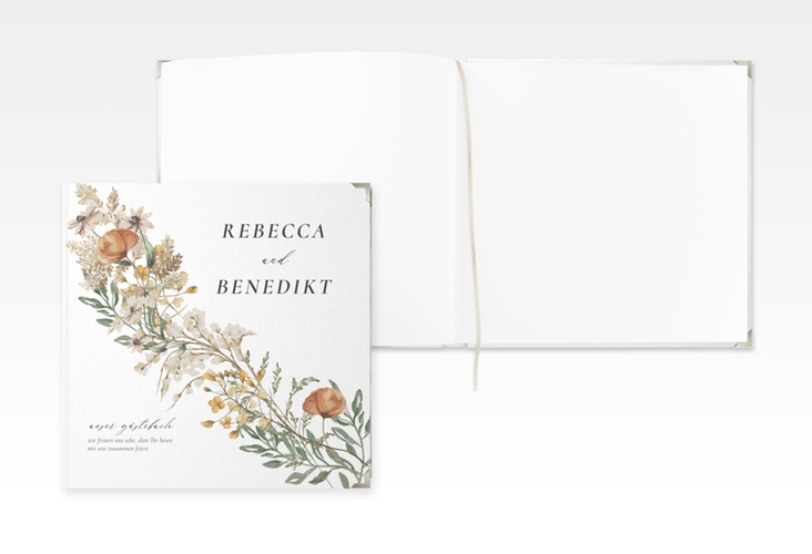 Gästebuch Selection Hochzeit Wildfang Leinen-Hardcover mit getrockneten Wiesenblumen