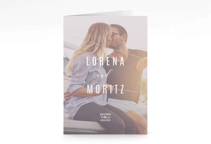 Menükarte Hochzeit Memory A5 Klappkarte hoch grau hochglanz