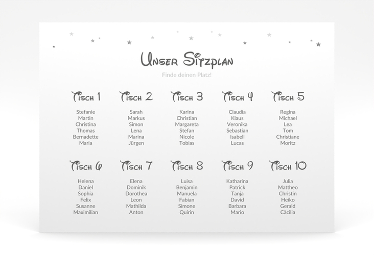 Sitzplan Poster Hochzeit Castle 70 x 50 cm Poster grau