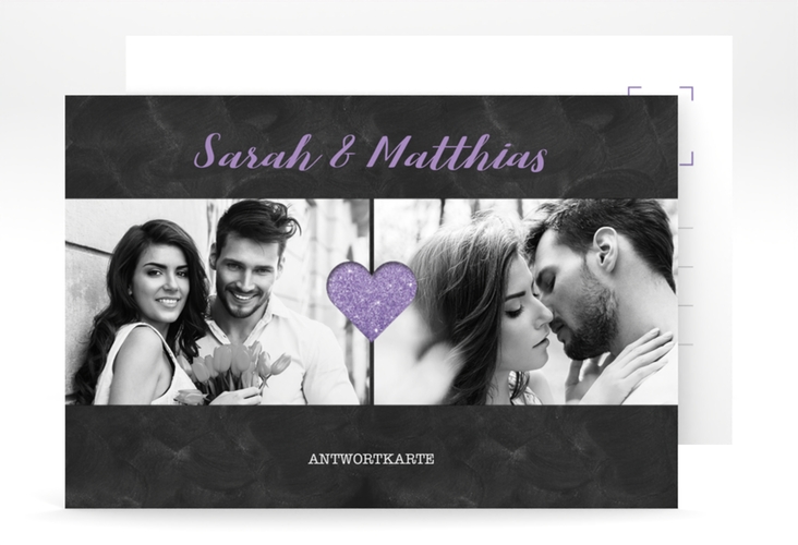 Antwortkarte Hochzeit Sparkly A6 Postkarte lila hochglanz