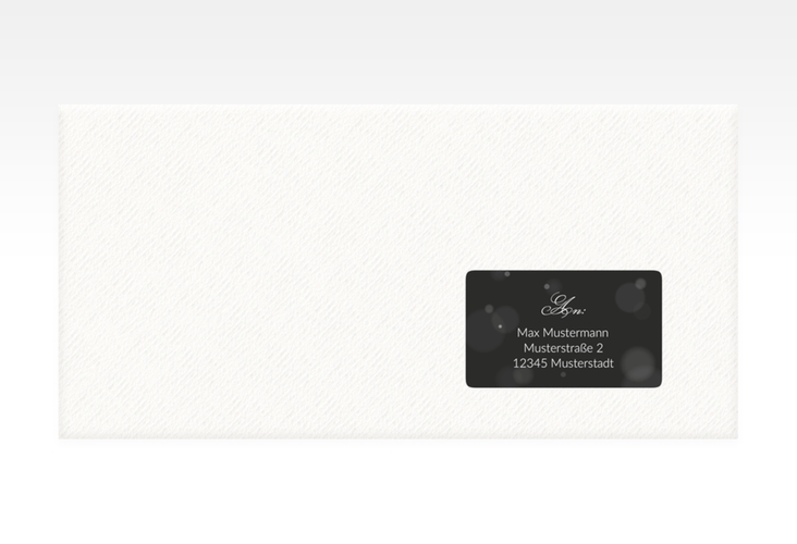 Empfängeretikett Hochzeit Bokeh 63,5 x 38,1 mm schwarz