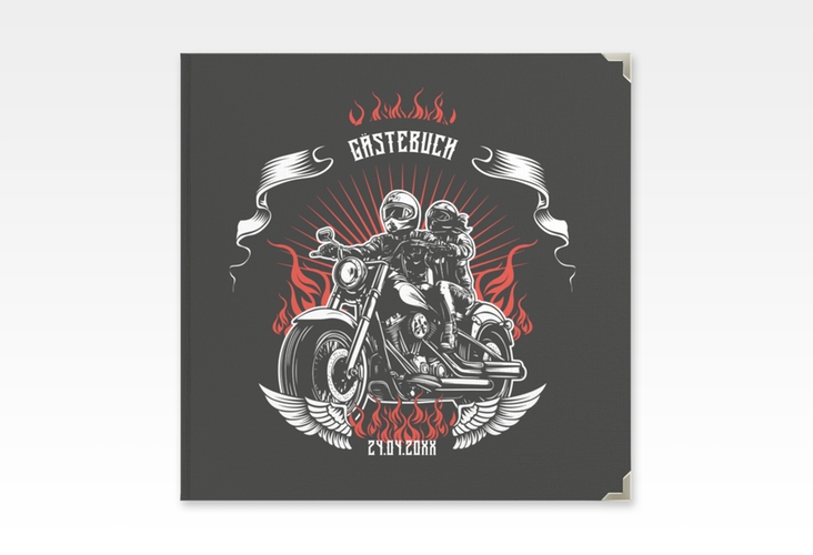 Gästebuch Selection Hochzeit Biker Leinen-Hardcover mit Rocker-Paar auf Motorrad