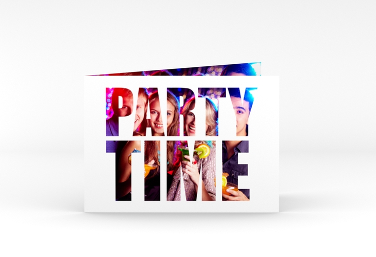 Partyeinladung Partytime A6 Klappkarte quer weiss hochglanz