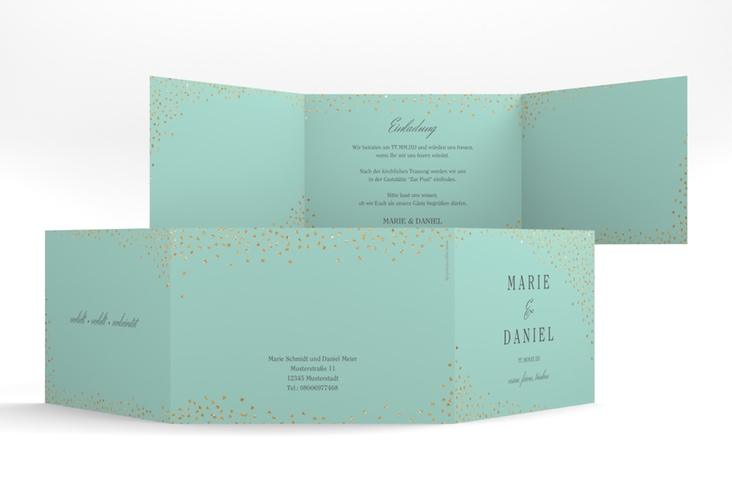 Hochzeitseinladung Glitter A6 Doppel-Klappkarte mint hochglanz