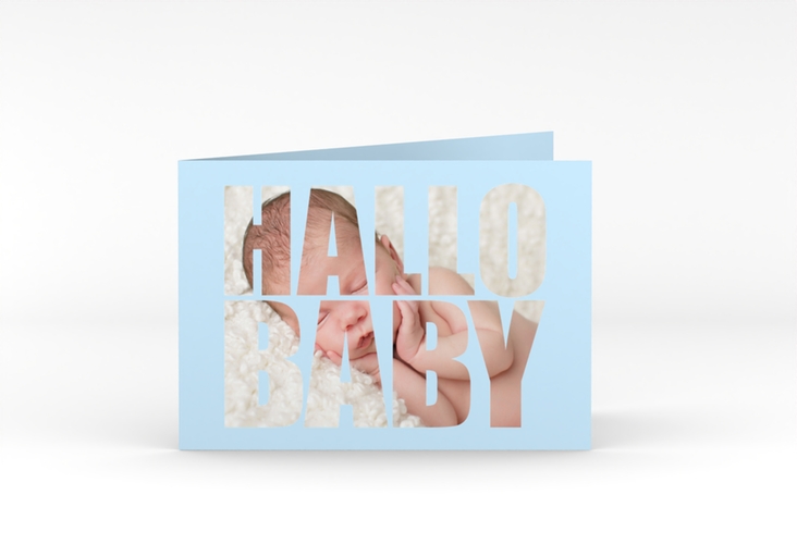 Geburtskarte Wunderlich A6 Klappkarte quer blau hochglanz