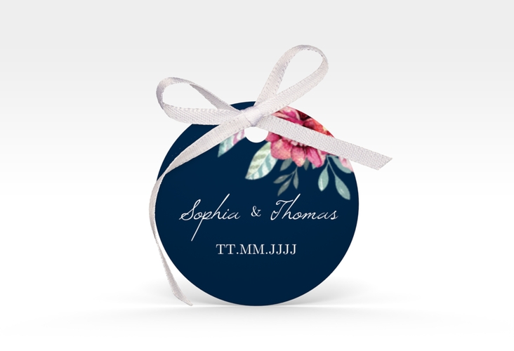 Geschenkanhänger Hochzeit Blooming Geschenkanhänger, rund blau