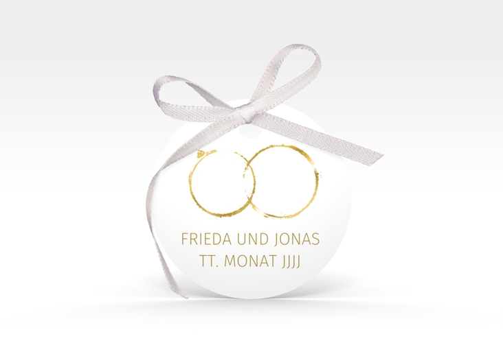 Geschenkanhänger Hochzeit Trauringe Geschenkanhänger, rund gold hochglanz minimalistisch gestaltet mit zwei Eheringen