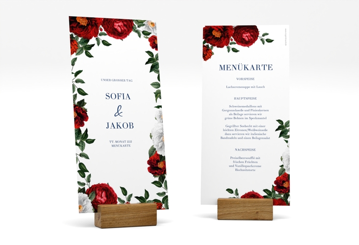 Menükarte Hochzeit Florista lange Karte hoch weiss hochglanz