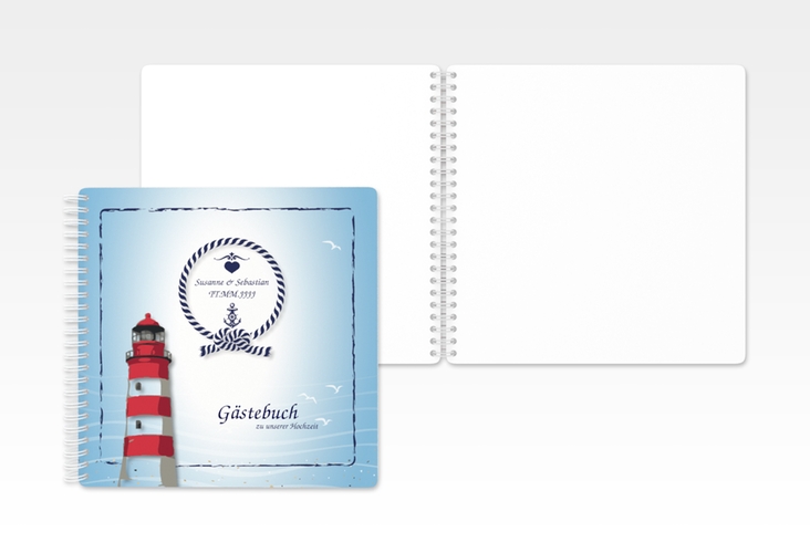 Gästebuch Hochzeit Sylt Ringbindung blau mit Leuchtturm