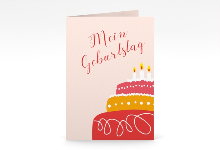 Einladungskarte Kindergeburtstag Geburtstagstorte A6 Klappkarte hoch rot hochglanz