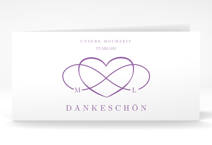 Dankeskarte Hochzeit Infinity lange Klappkarte quer lila hochglanz