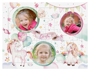 Fotopuzzle 40 Teile Zuckerwolke 40 Teile weiss mit Einhörnern in Regenbogen-Pastell