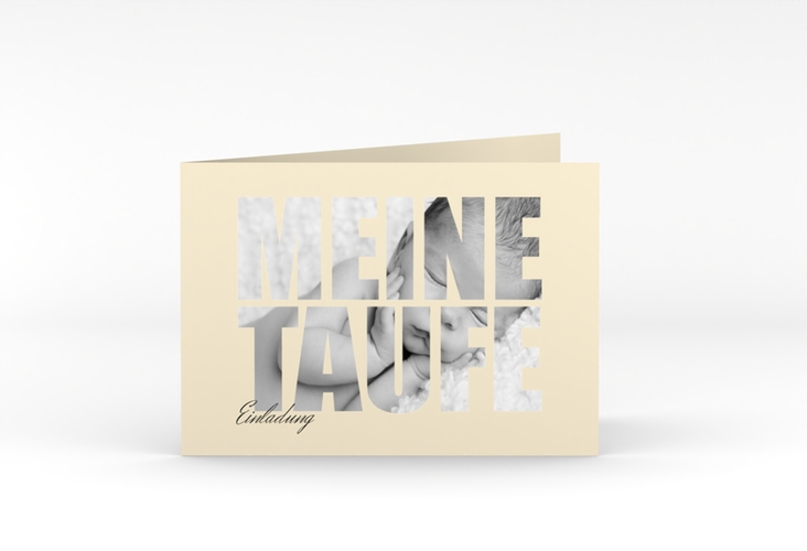 Einladungskarte Taufe Blessing A6 Klappkarte quer beige