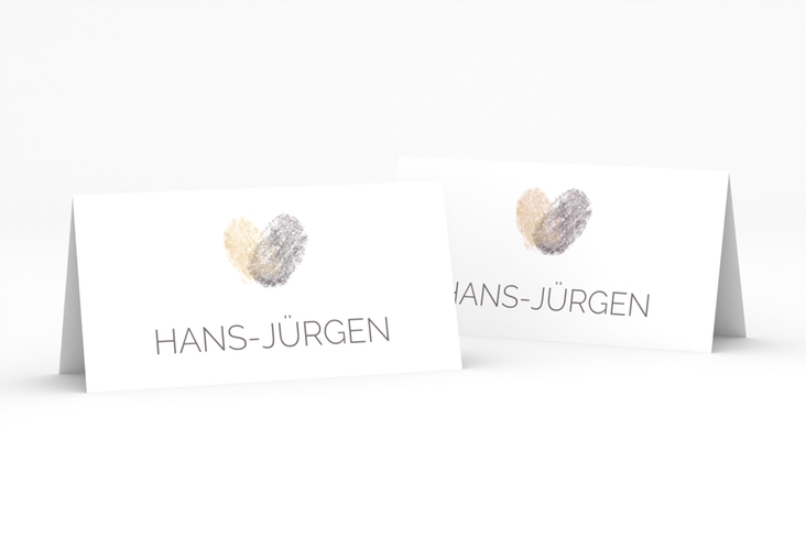 Tischkarte Hochzeit Fingerprint Tischkarten beige hochglanz schlicht mit Fingerabdruck-Motiv
