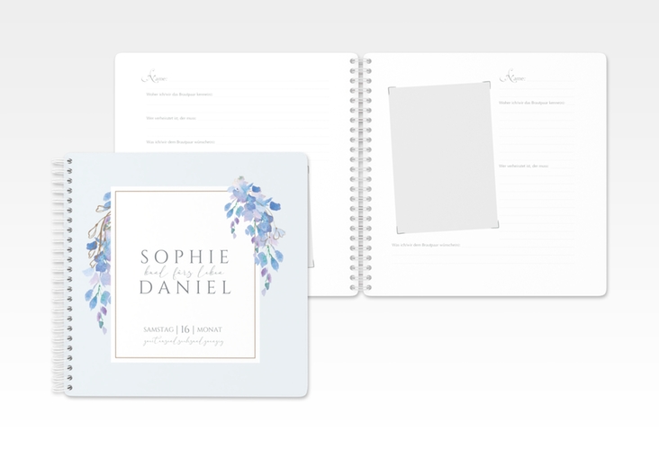 Gästebuch Hochzeit Blauregen Ringbindung blau mit Wisteria-Blüten