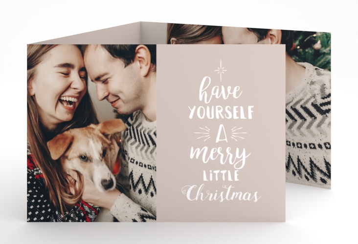 Weihnachtskarte Winterfreuden A6 Doppel-Klappkarte beige