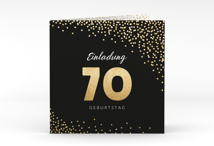 Einladung 70. Geburtstag Glitzer quadr. Klappkarte
