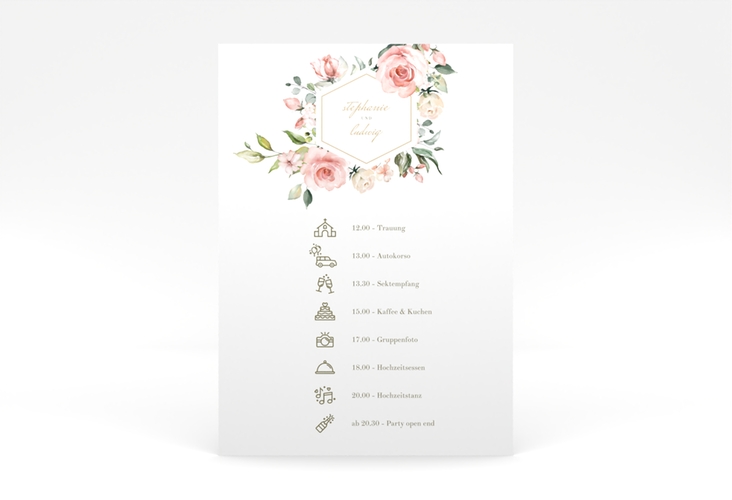 Tagesablauf Poster Hochzeit Graceful 50 x 70 cm Poster weiss mit Rosenblüten in Rosa und Weiß
