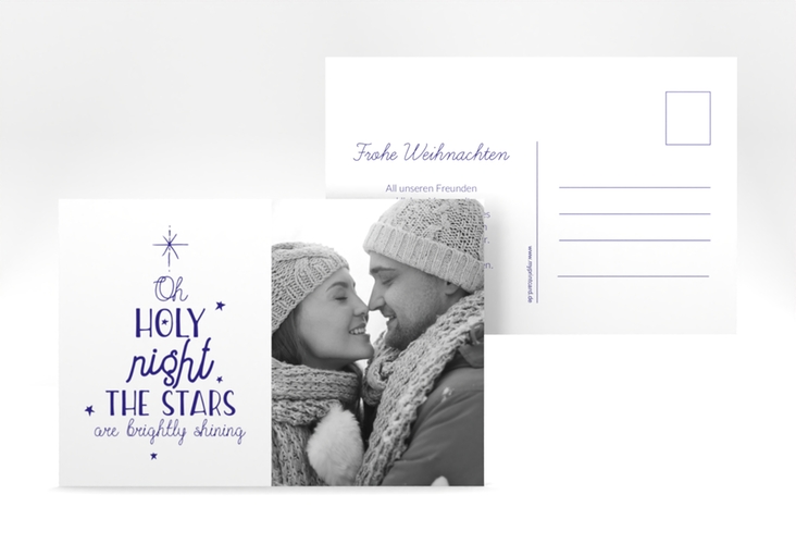Weihnachtskarte Winterhimmel A6 Postkarte blau mit Liedtext und Foto