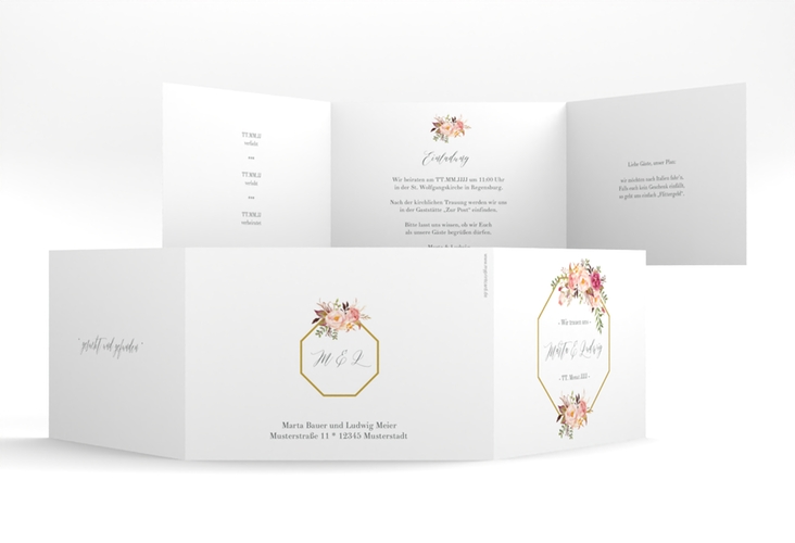 Hochzeitseinladung Prachtvoll A6 Doppel-Klappkarte weiss hochglanz