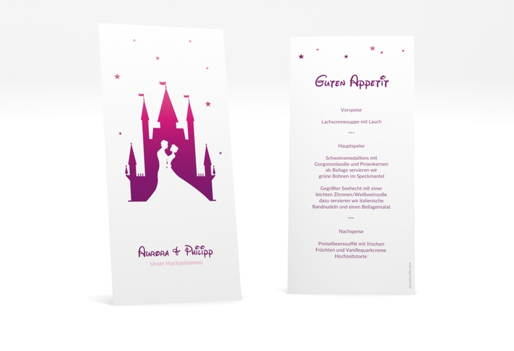 Menükarte Hochzeit Castle lange Karte hoch pink