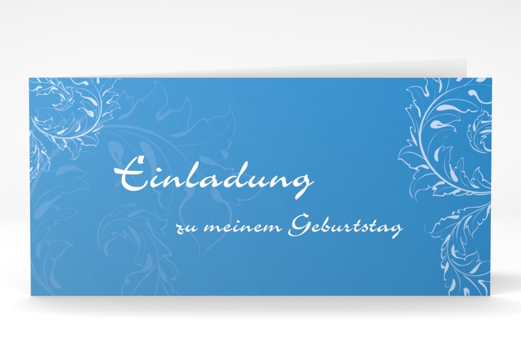 Einladung Geburtstag Peter/Petra lange Klappkarte quer blau