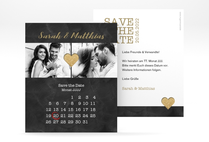 Save the Date-Kalenderblatt Sparkly Kalenderblatt-Karte gold