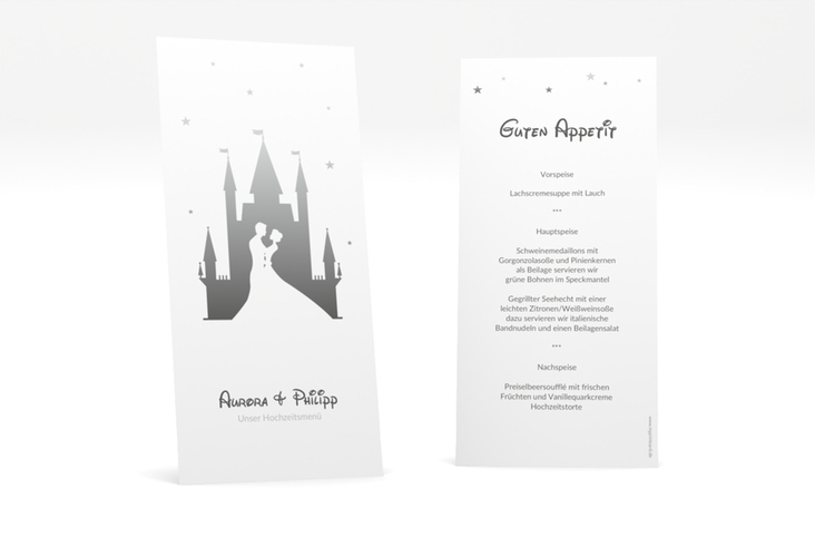 Menükarte Hochzeit Castle lange Karte hoch grau