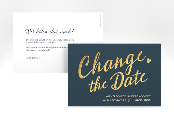 Change the Date-Karte Glam A6 Karte quer blau hochglanz
