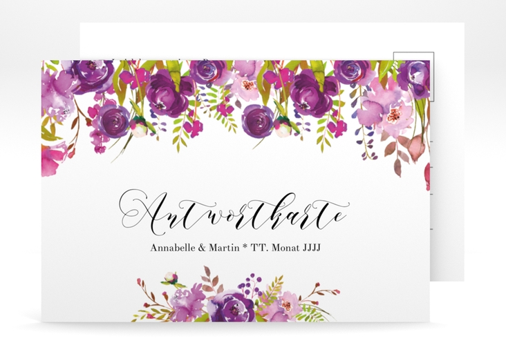 Antwortkarte Hochzeit Violett A6 Postkarte