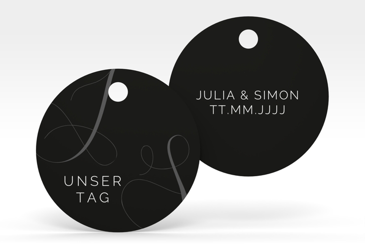 Geschenkanhänger Hochzeit Eheschließung Geschenkanhänger, rund schwarz hochglanz