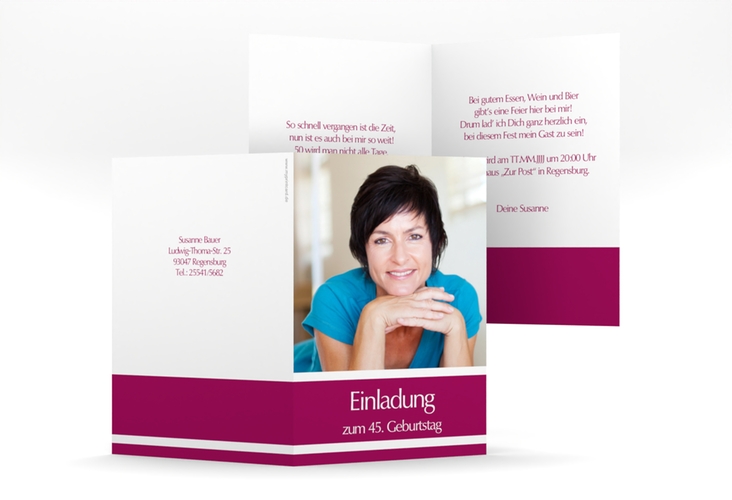 Einladung Geburtstag Gerd/Gerda A6 Klappkarte hoch pink hochglanz mit Foto