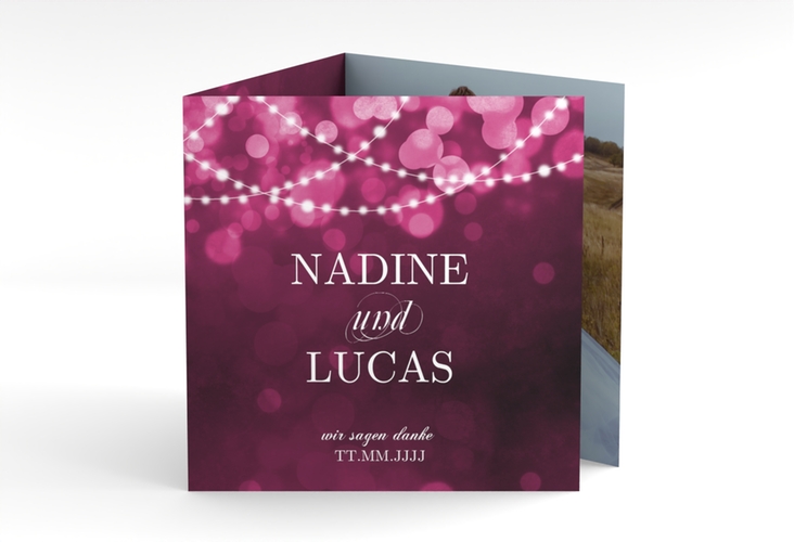 Dankeskarte Hochzeit Lichtspiel quadr. Doppel-Klappkarte pink
