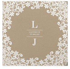Klick: Details zu Gästebuch Selection Hochzeit "Bella" anzeigen Gästebuch Selection Hochzeit Bella Leinen-Hardcover Kraftpapier mit weißer Brautspitze um Initialen