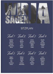 Sitzplan Leinwand Hochzeit Letters 50 x 70 cm Leinwand blau