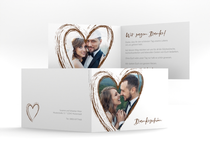 Danksagung Hochzeit Liebe A6 Klappkarte quer braun hochglanz