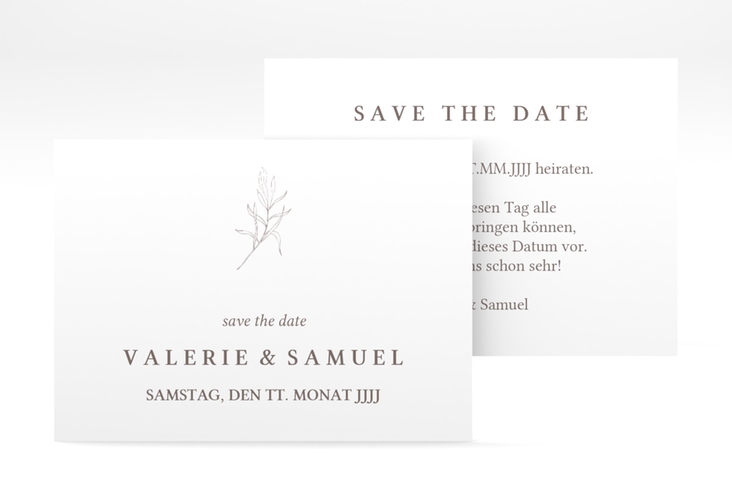 Save the Date-Visitenkarte Ivy Visitenkarte quer weiss hochglanz minimalistisch mit kleiner botanischer Illustration