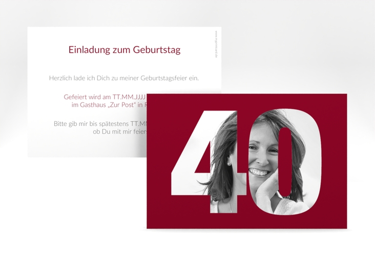 Einladung 40. Geburtstag Numbers A6 Karte quer rot