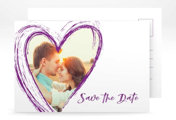Save the Date-Postkarte Liebe A6 Postkarte lila hochglanz