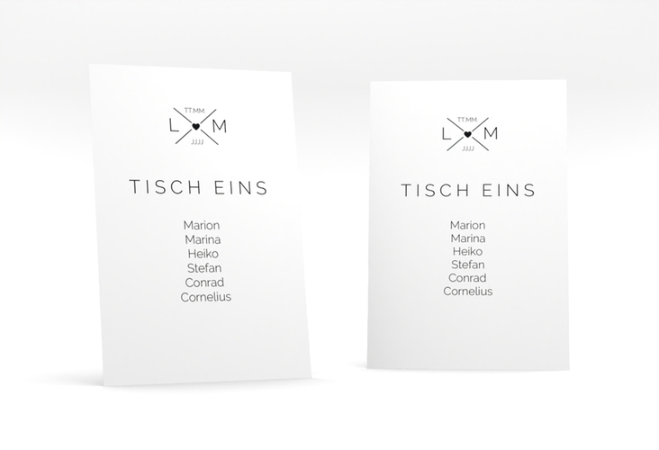 Tischaufsteller Hochzeit Initials Tischaufsteller schwarz mit Initialen im minimalistischen Design