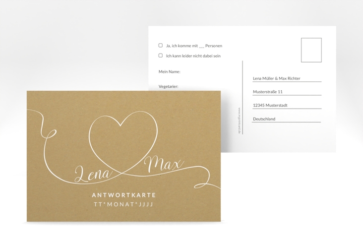 Antwortkarte Hochzeit Herzensbund A6 Postkarte weiss hochglanz
