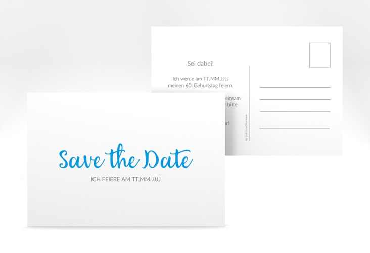 Save the Date-Postkarte Geburtstag Handwriting A6 Postkarte blau