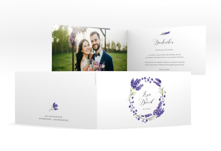 Dankeskarte Hochzeit Lavendel lange Klappkarte quer