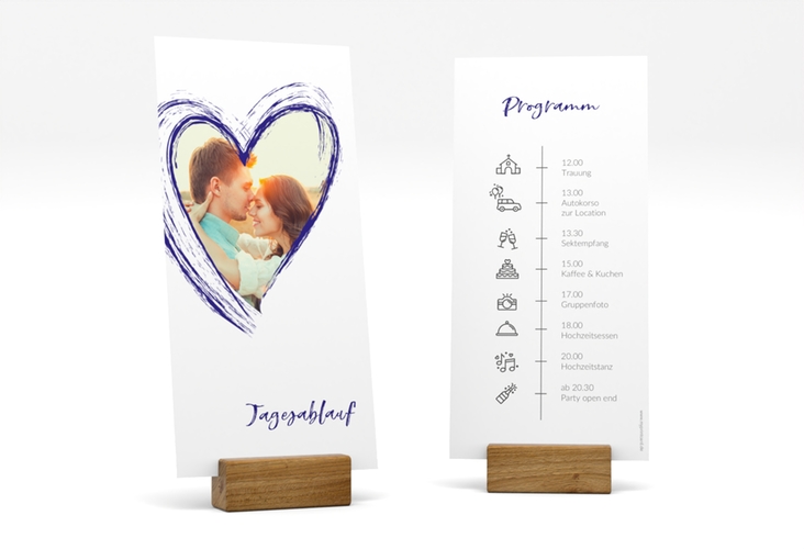 Tagesablauf Hochzeit Liebe lange Karte hoch blau