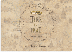 Klick: Details zu Willkommensschild Leinwand "Zwei Ringe" anzeigen Willkommensschild Leinwand Zwei Ringe 70 x 50 cm Leinwand beige mit Eheringen und Fantasy-Landkarte