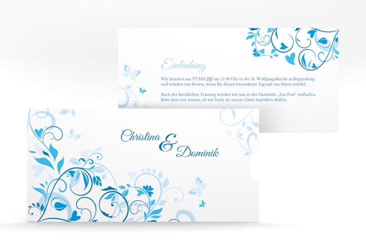 Hochzeitseinladung Lilly Einsteckkarte blau hochglanz